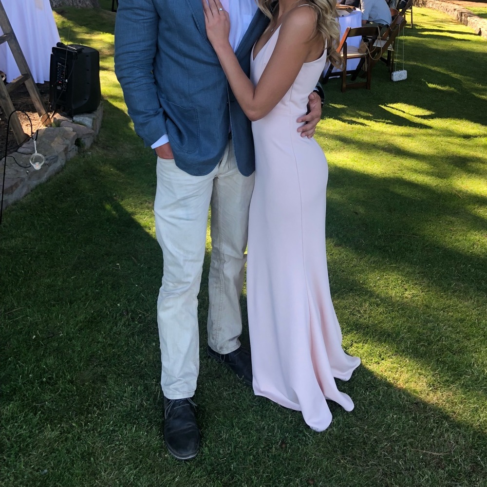 Blush V-neck Trumpet Bridesmaid Dress
